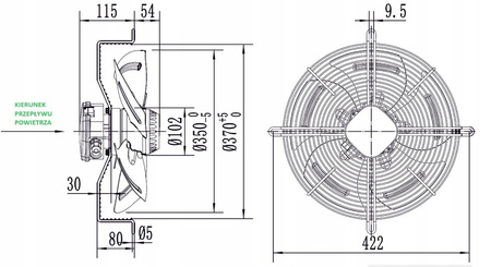 Výtlak axiálního ventilátoru 350 mm YWF-4E-350B-102/34-G